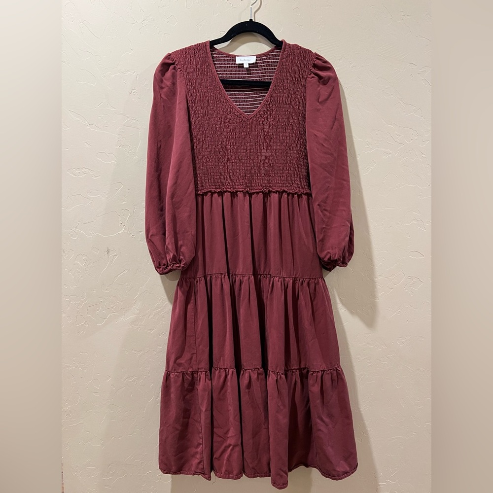 Bohme Smocked Tiered Midi Dress - Size SMALL